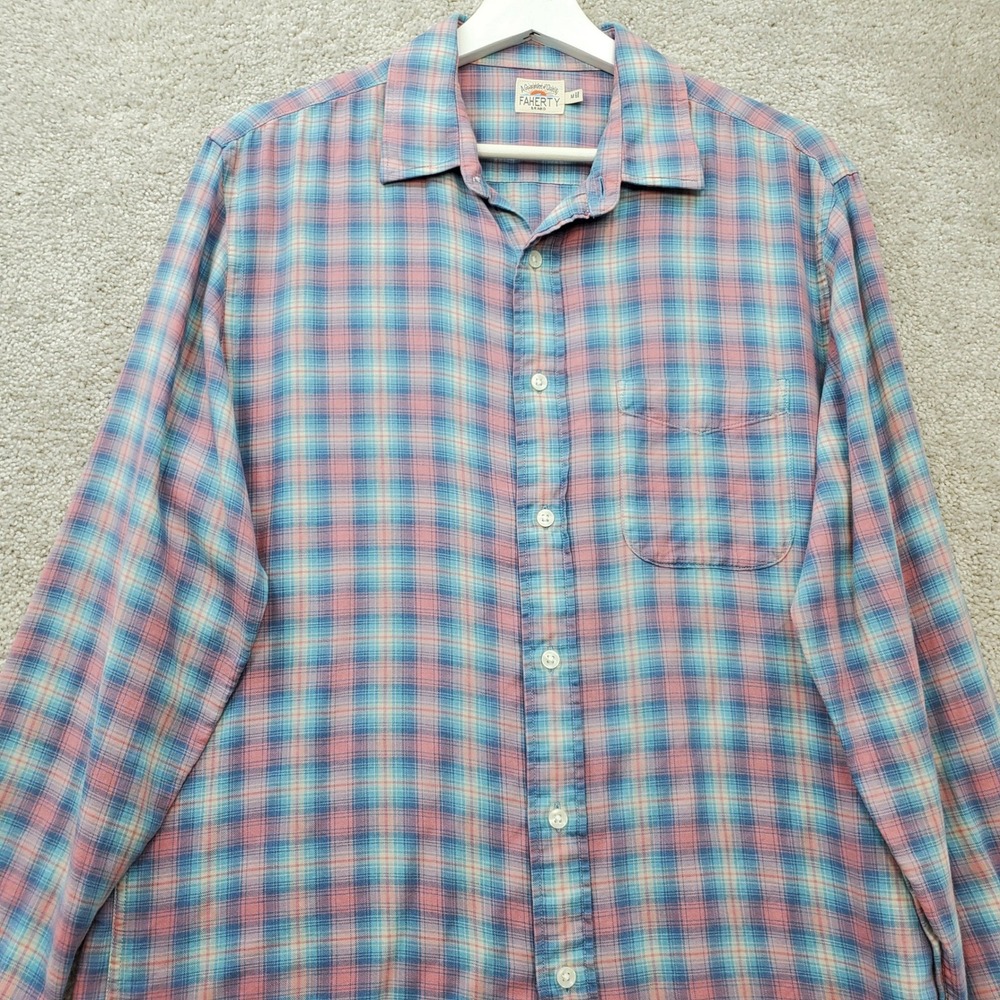 Faherty Plaid Button Up Shirt Mens Medium Blue Pink  Cotton Tencel Gorpcore